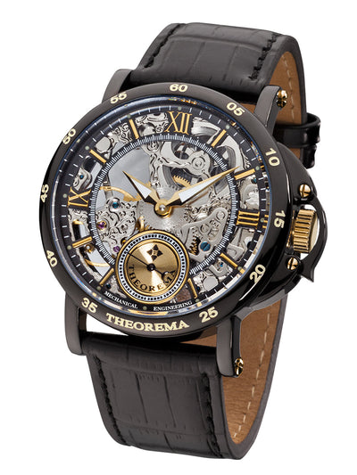 Casablanca Theorema - GM-101-5 black case with black leather band and gold numerals.