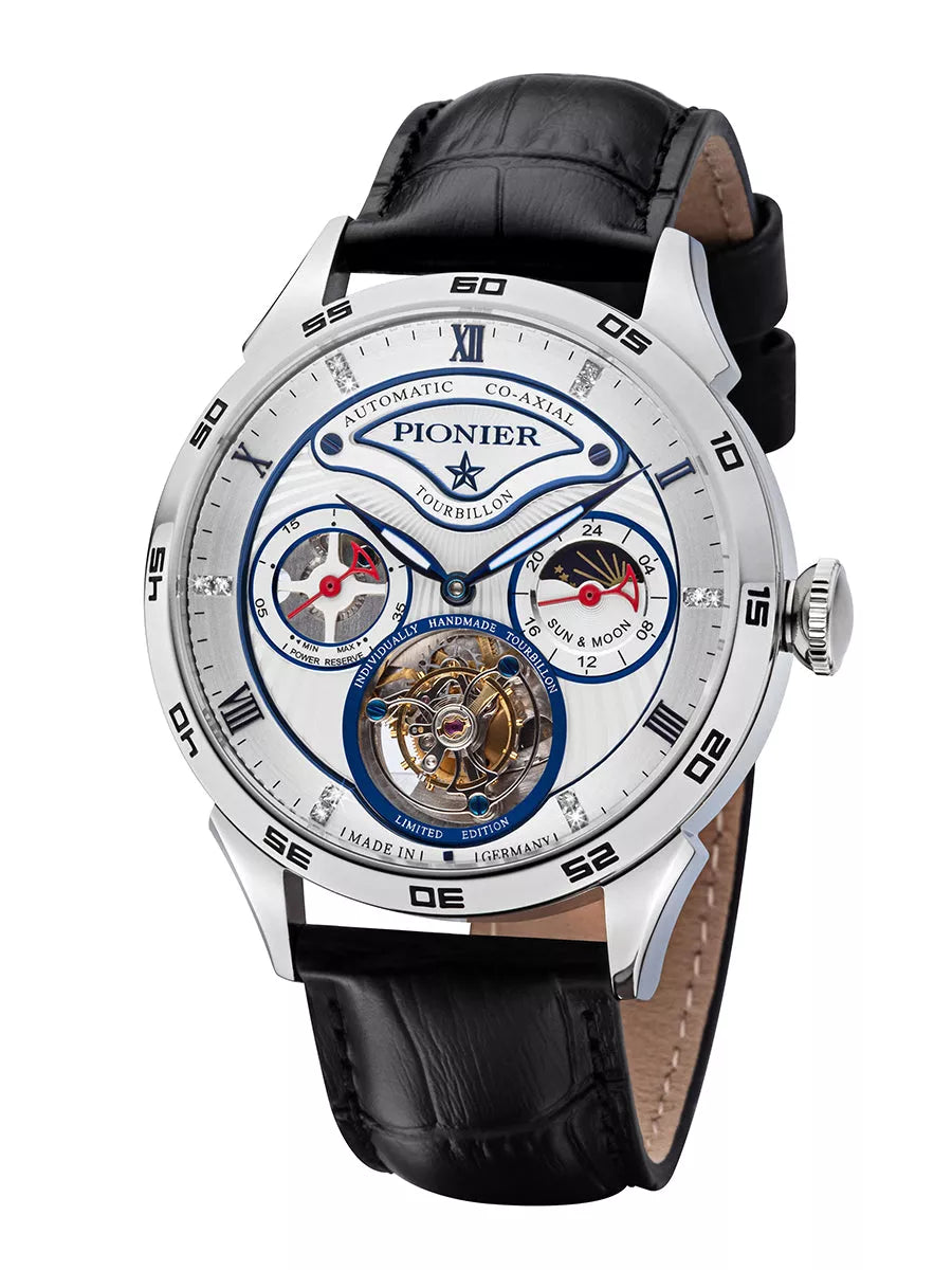 Geneva Automatic Tourbillon Pionier watch with Roman and Arabic numerals.