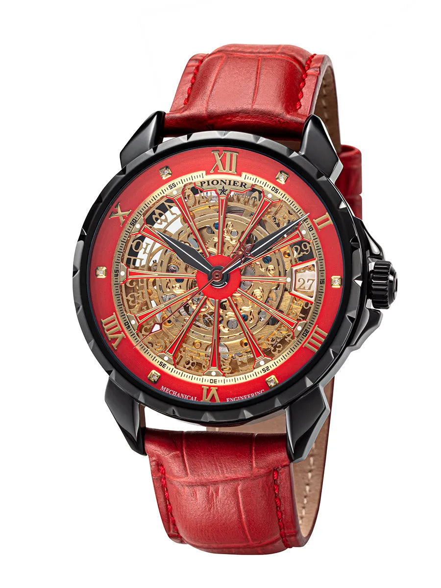 Skeleton date. London Diamonds by Pionier, Germany GM-510-10 |Red|