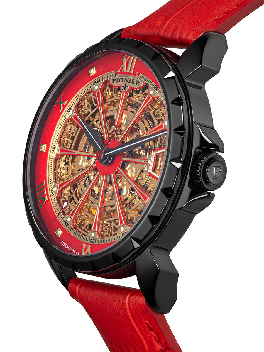 Skeleton date. London Diamonds by Pionier, Germany GM-510-10 |Red|