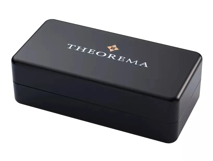 Black Theorema  box with the gold T printed on top of it.