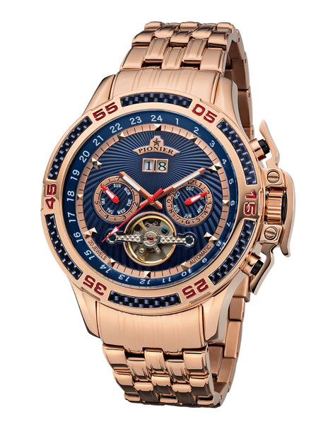 Amsterdam Pionier GM-515-11 rose case and band with blue dial