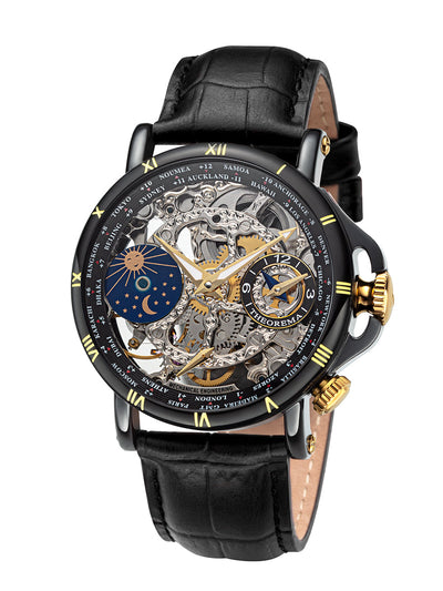 Sao Paulo Theorema dual-time watch with skeletonized dial see through.