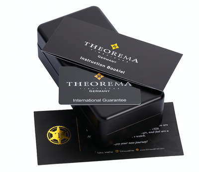 Original black Theorema box with instruction booklet and international guarantee along with a greeting card from Tufina.