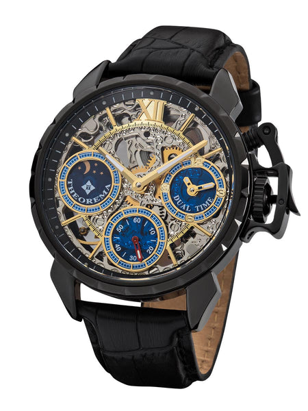 Oman Theorema mechanical watch GM-108-4. Three sub-dials for seconds, dual-time, and sun-moon phase.
