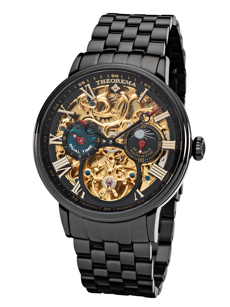 Fantastic mix of black and gold colors with this automatic skeleton watch.